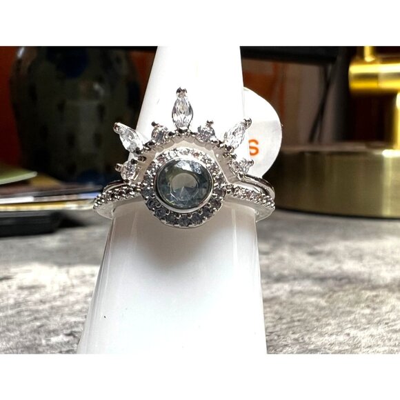 Ring Bomb Party Ring, size 6, gray blue gemstone rhodium plated - Picture 3 of 7